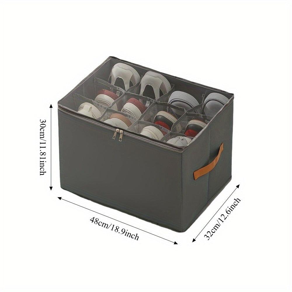Oxford Fabric Shoe Storage Organizer with Adjustable Dividers, Transparent Lid & Handles – Holds 12 Pairs, Foldable, Zippered Dustproof, 2 or 4 Pack