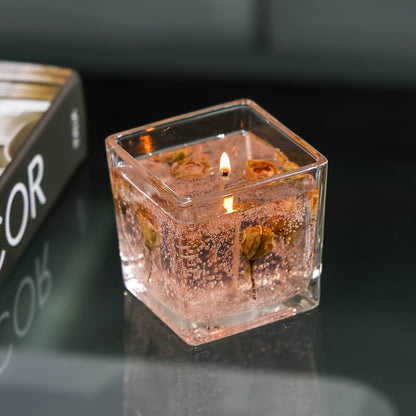 Floral Scented Candle 550g with True Flower Inlay – Large Botanical Candle in Glass Jar, Rose & Lavender Fragrance, Luxury Aromatherapy Home Decor, Perfect Birthday & Gift Candle for Women