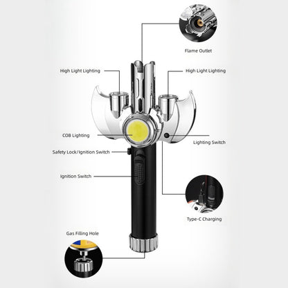 Torch Lighter Metal Jet Flame, Large Windproof Butane Torch with COB Light, High-Power Refillable Flamethrower for Barbecue, Baking, Camping, Moxibustion & Outdoor Use – Black & Silver (Butane Not Included)