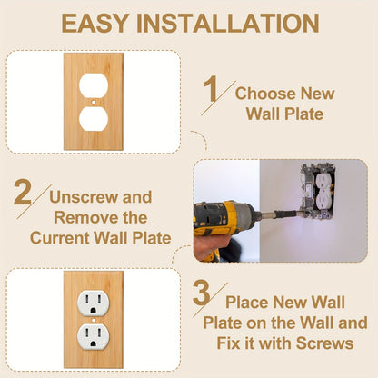 Wood Light Switch Panel Covers Set of 10 – Bamboo Solid Wood Socket Plates 4.5x2.76in, Double Hole, for Bedroom Kitchen Home Wall Decor