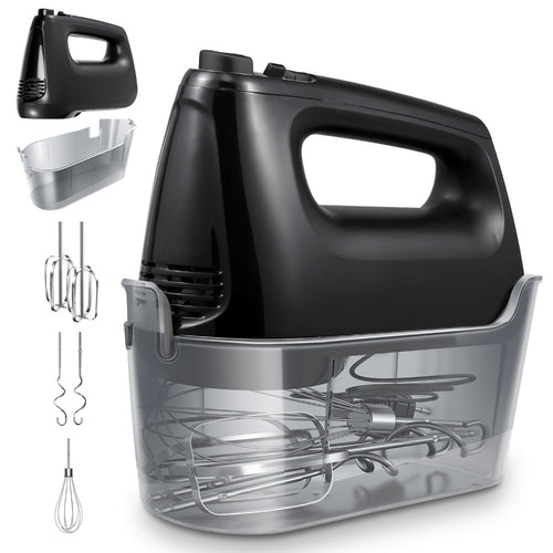 Electric Hand Mixer 250W 6-Speed Turbo - Heavy Duty Motor with 5 Stainless Steel Attachments, Snap-On Storage Case, for Whipping, Mixing Cookies, Cakes & Dough, Black, Blue or Silver