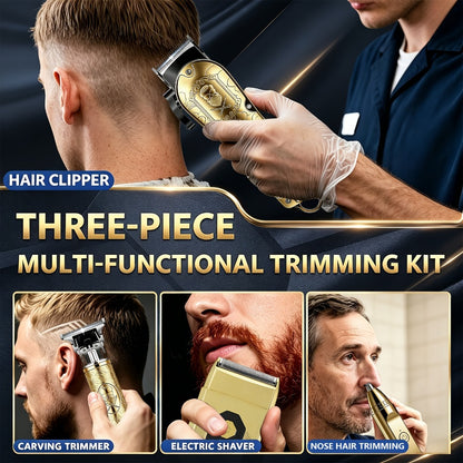 Electric Grooming Kit Foil Shaver Beard Trimmer & Nose Ear Hair Trimmer Set with LCD Power Display - Rechargeable 2 to 4 Piece Sets for Home, Travel & Car, Perfect Gift for Men, Husband & Father