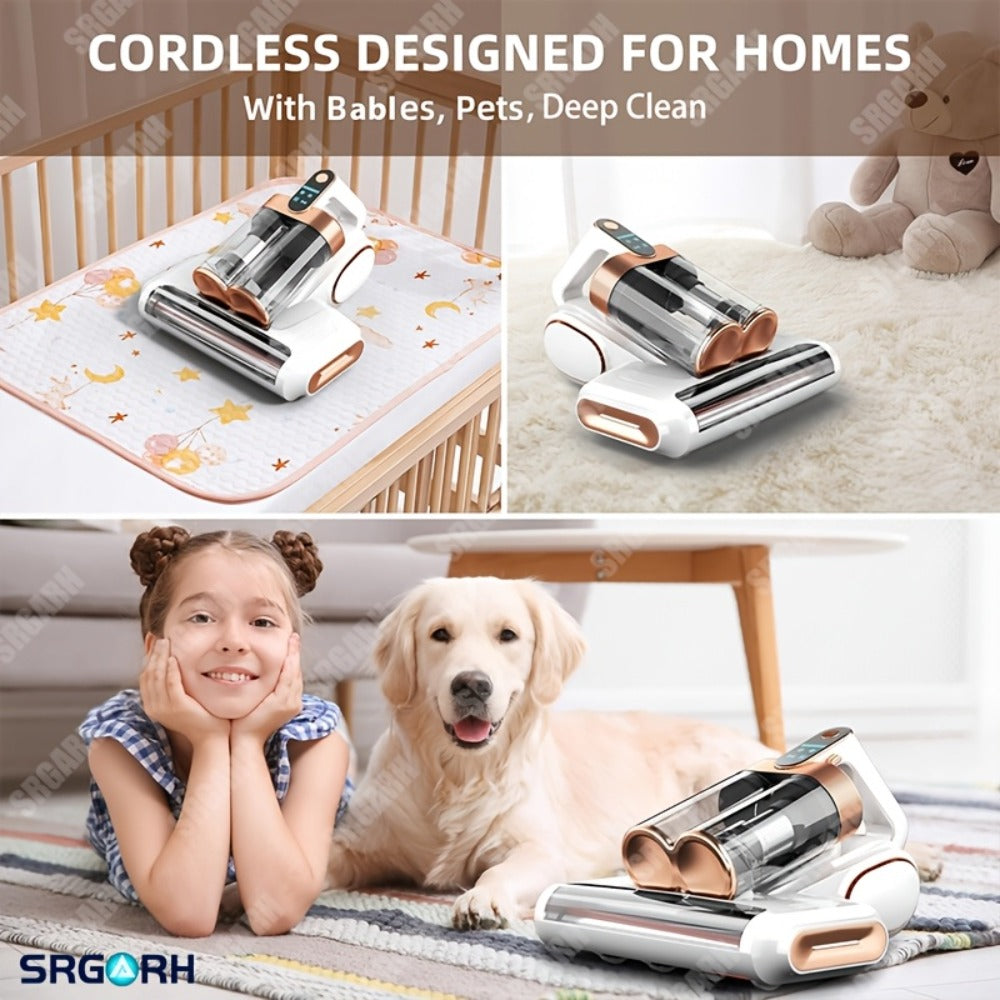 Mattress Vacuum Cleaner Handheld Bed Cleaner – 16KPa Strong Suction with UVC Light & Hot Air Heating, Deep Clean for Pillows, Sofa, Crib & Pet Hair, Double Cup Design, White or Purple