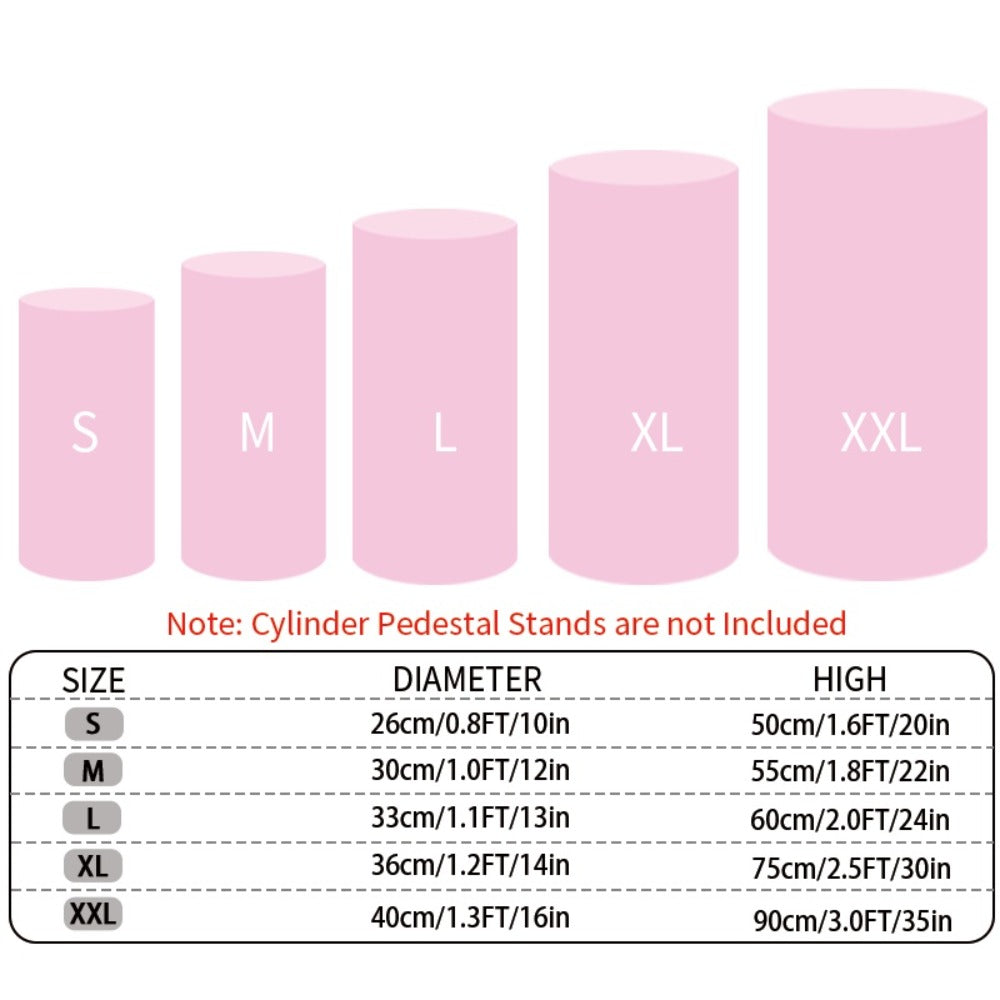 Cylinder Pedestal Stand Covers 5pcs – Stretch Fabric Pillar Covers for Wedding Party Birthday Baby Shower Dessert Table Backdrop Decor White Pink