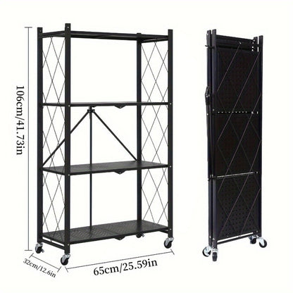 Rolling Storage Shelf with Wheels 3 4 5 Tier Foldable Office File Rack Mobile Floor Standing Organizer for Home Office Black White