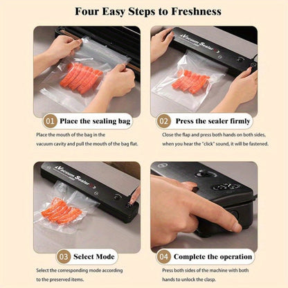 Food Vacuum Sealer Machine 1850W, Automatic Vacuum Sealer with 50 Vacuum Bags — Compact Food Preservation Air Sealer for Fresh Food & Long-Term Storage | Black & White