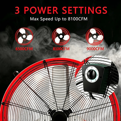 Industrial Floor Fan 24 Inch 9000 CFM Heavy Duty Drum Fan 3-Speed 360 Degree Tilt with Casters and Handle for Warehouse Garage Patio Workshop Gym Large Area Cooling