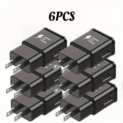 USB Wall Charger Compatible with Samsung Galaxy S25 S24 S23 S22 S21 S20 S10 S9 S8 S7 Note 10 - Adaptive 5V 2A Fast Charging, Bulk Pack 5pcs & 6pcs with Cables, White & Black Options