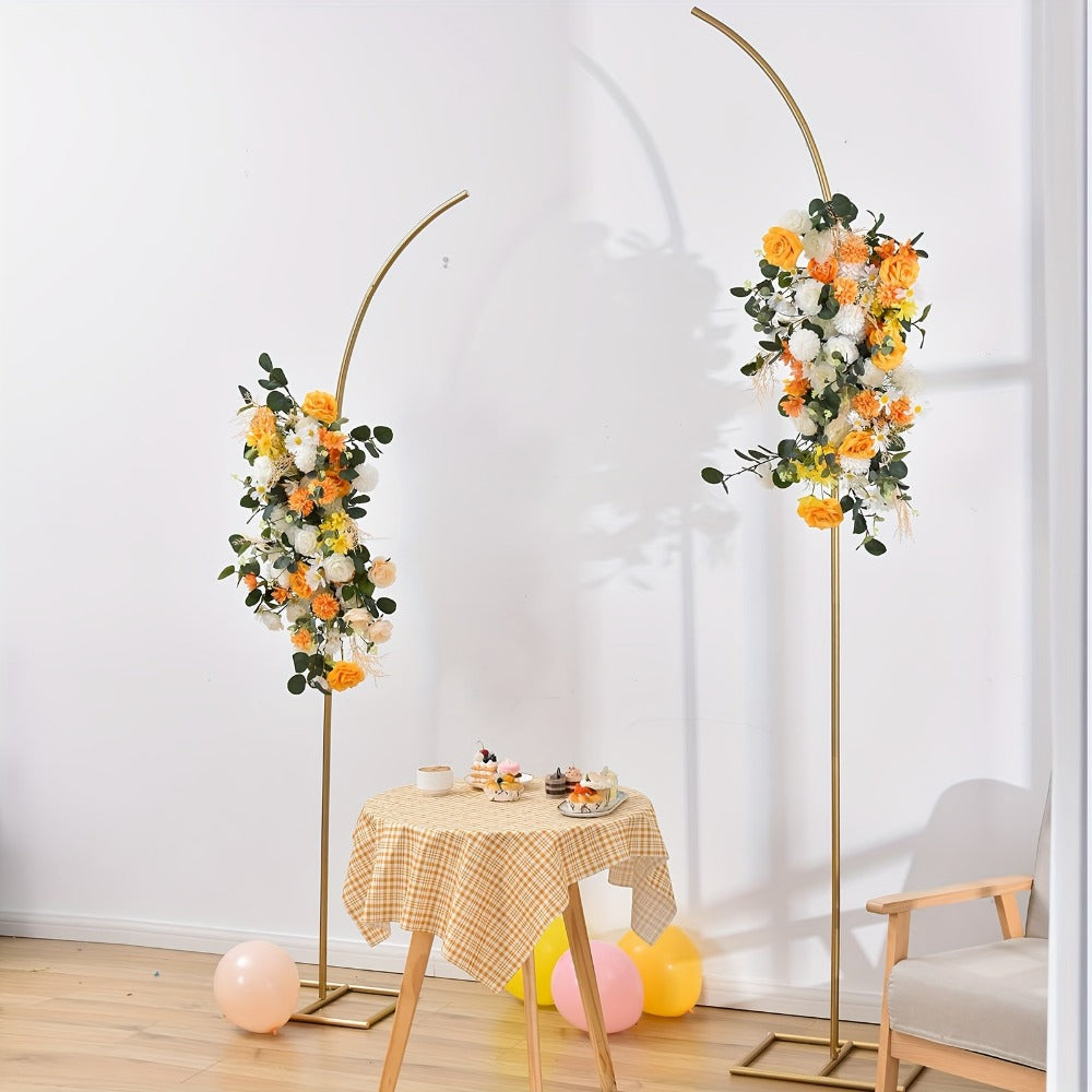 Balloon Arch Stand Set of 2 - Metal Gold Curved Top Wedding Arch Frame 6Ft & 8Ft, Backdrop Stand for Wedding Ceremony Birthday Baby Shower Bridal Anniversary Party Floral Decoration
