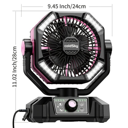 Camping Fan Battery Powered 20000mAh, Dual Motor 8-Speed Portable Tent Fan with Remote Control, 4 LED Lanterns and Hanging Hook, Rechargeable Outdoor Fan for Camping, Power Outage, Construction Site