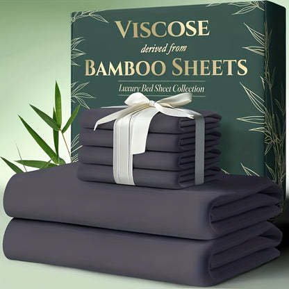 Bamboo Cooling Bed Sheets 6-Piece Set Deep Pocket Fits Twin Full Queen King Ultra-Soft Breathable Bedding for Hot Sleepers Machine Washable Double-Stitched