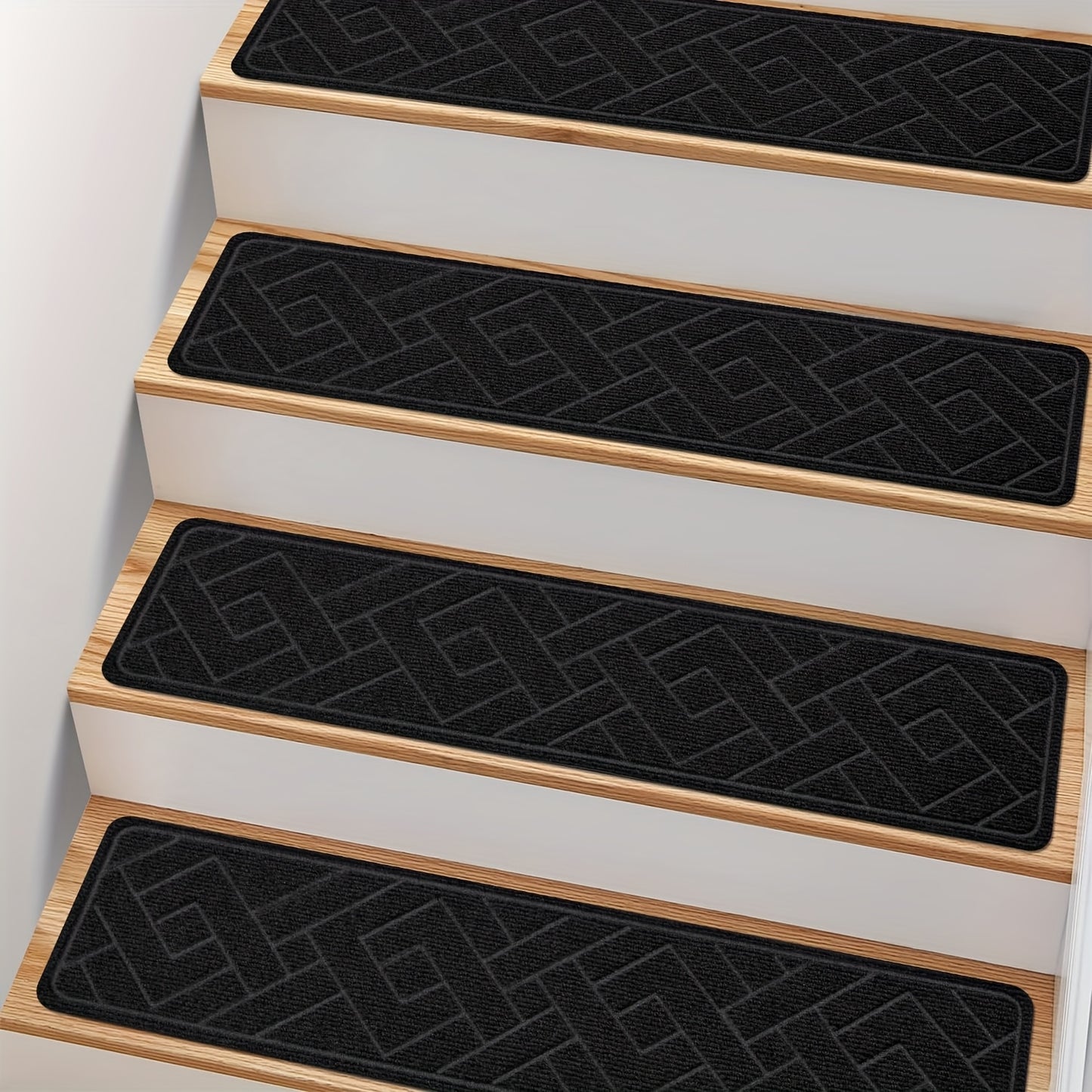Non-Slip Stair Treads 15pcs 8"x30" Self-Adhesive Carpet Pads for Wooden Steps – Washable Polyester Indoor Stair Mats for Safety, Anti-Slip Step Covers in Multiple Colors