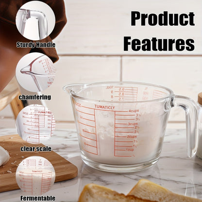Glass Measuring Cups Set 1/3pcs Tempered Glass 11.83oz 16.91oz 33.81oz Transparent with Handle Dishwasher Microwave Freezer Oven Safe