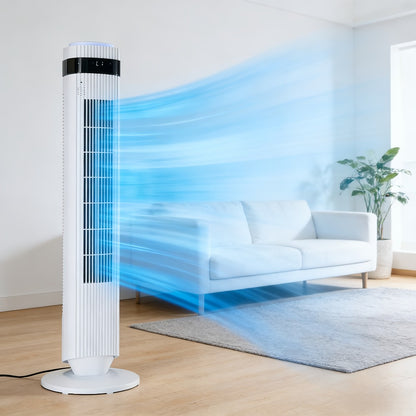 Bladeless Tower Fan with Remote Control, Silent Floor Fan with LED Display 4 Speed Settings & 12-Hour Timer, Quiet Tower Fan for Living Room Bedroom Office, Modern Air Circulator Fan Black White Grey