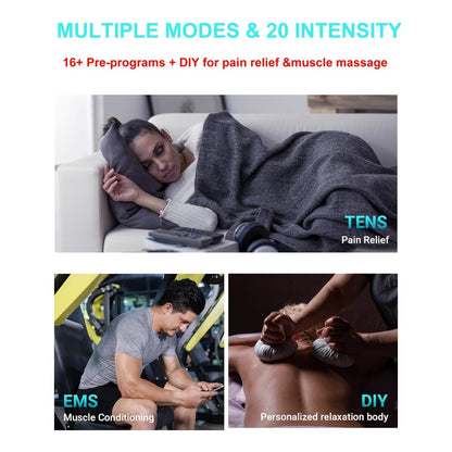 Portable TENS EMS Unit Muscle Massager – 16 Modes 20 Intensity Levels, 4 Electrodes for Back, Shoulder, Leg & Foot Pain Relief, Rechargeable Physical Therapy Device for Men & Women