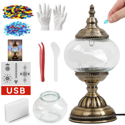 DIY Mosaic Lamp Kit Handmade Glass Table Lamp, Colorful Stained Glass Bedside Night Light with Antique Bronze Base, Decorative Desktop Lamp for Living Room, Bedroom & Home Decor (Multiple Colors)