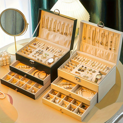 Jewelry Box Large Capacity Vintage Gold Organizer for Necklaces Earrings Bracelets Rings Studs Gift for Women Mom Christmas Holiday