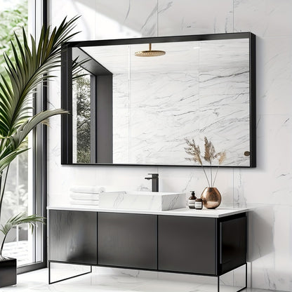 Bathroom Vanity Mirror Wall Mounted Metal Frame Rectangle – Anti-Rust Farmhouse Mirror in Matte Black, Gold & Silver, Multiple Sizes, Horizontal or Vertical Hang