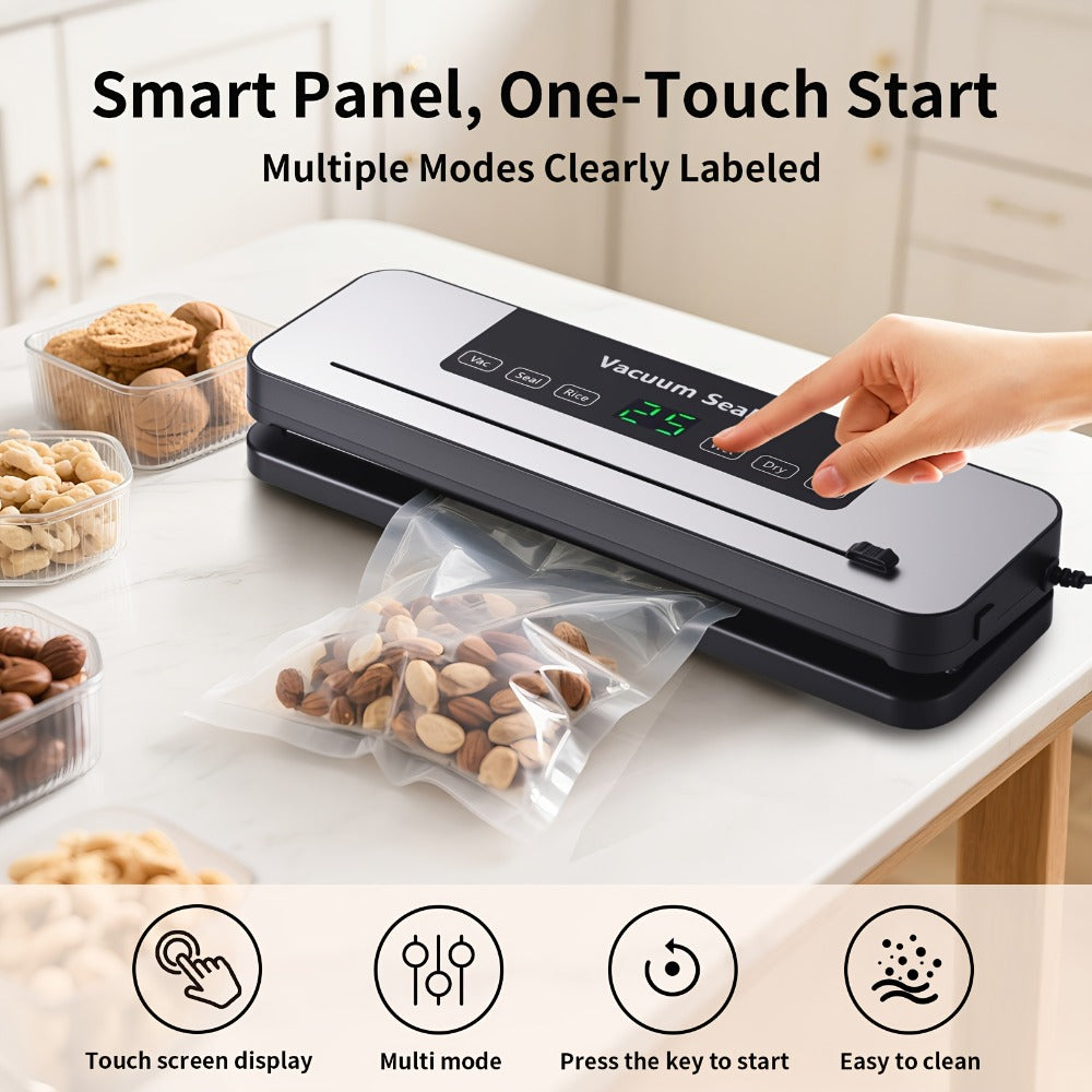 Vacuum Sealer Machine 6-in-1 Automatic Food Sealer 65Kpa Powerful Suction with Bags Cutter & Hose – Sous Vide Compatible Food Storage Vacuum Sealer for Dry & Moist Foods