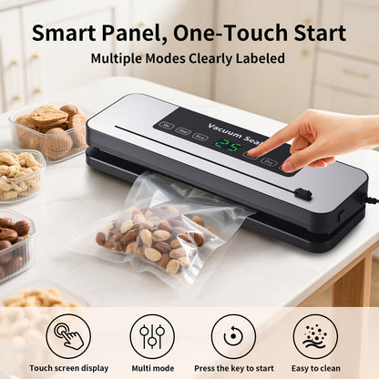 Vacuum Sealer Machine 6-in-1 Automatic Food Sealer 65Kpa Powerful Suction with Bags Cutter & Hose – Sous Vide Compatible Food Storage Vacuum Sealer for Dry & Moist Foods