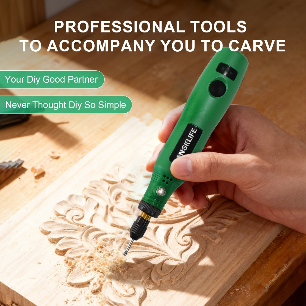 Mini Cordless Rotary Tool Kit - USB Rechargeable Li-Ion Battery, 3-Speed 5000-15000RPM, Multi-Purpose Power Tool with Accessories for Grinding, Sanding, Carving, Polishing & DIY Creations (Black/Green/Red)