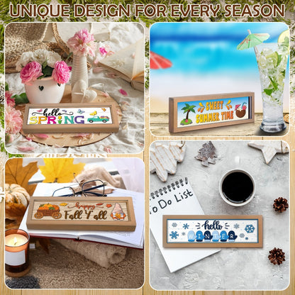 Interchangeable Seasonal Wood Welcome Sign 25-Piece Set – Wooden Frame Table Decor with Swappable Holiday Signs for Fall, Thanksgiving, Halloween & Autumn Wreath Decoration