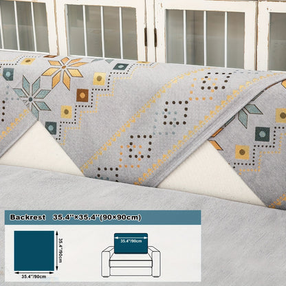 Bohemian Chenille Sofa Cover | Geometric Print Non-Slip Couch Slipcover, Thick Plush Boho Style, 1 to 4 Seat, Armrest & Backrest, Machine Washable, Sectional Sofa Protector