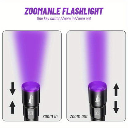 UV Blacklight 2 Pack Rechargeable Portable | Adjustable Brightness & Zoom Ultraviolet Lamp | Scorpion Detection Pet Urine Stain Finder Nail Polish Resin Curing Fluorescent