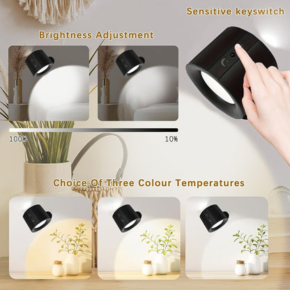 USB Rechargeable LED Wall Light 2 Pack – 360° Rotating Magnetic Ball Touch Control Reading Lamp with 3 Color Temps – Wireless Wall Mounted or Desktop Light for Bedroom Living Room