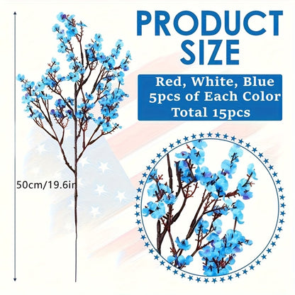 4th of July Artificial Flowers 15pcs Patriotic Red White Blue Fake Flower Arrangements Independence Day Home Decor Table Centerpiece Indoor Outdoor Maintenance Free Holiday Decoration