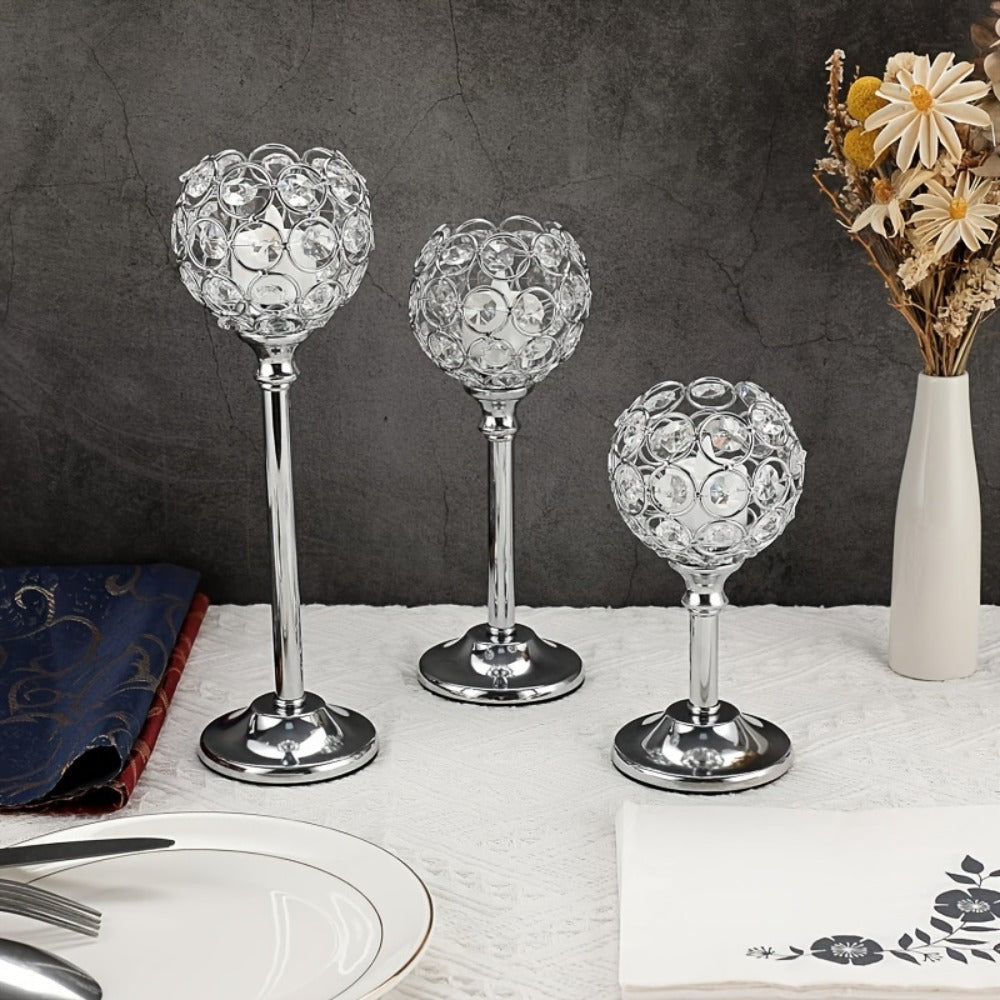 Crystal Candelabra Centerpiece – Gold & Silver Taper Candle Holders for Wedding, Anniversary, Candlelit Dinner, Birthday & Party Table Decor, Home & Hotel Decoration, 3-Pack & 6-Pack (Candles Not Included)