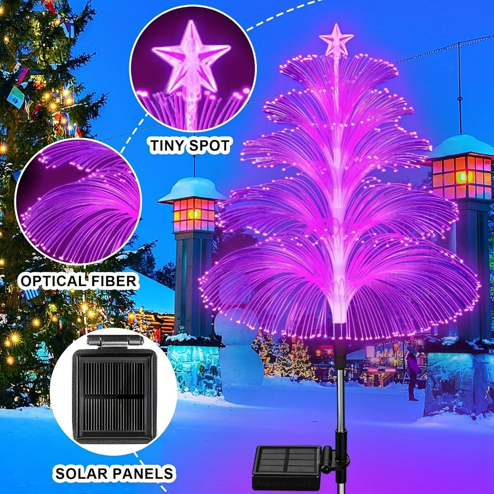 Solar Christmas Tree Lights Fiber Optic Star, 7-Color LED IP65 Waterproof Garden Stake Lights — 2 or 5 Layer Star for Lawn, Pathway, Patio & Holiday Decor | 2, 4 or 6 Pack