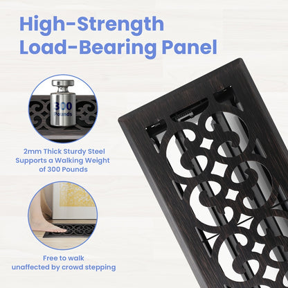 Floor Vent Register Cover 4x10 Inch Heavy Duty Walkable Steel Decorative Air Vent Grille Adjustable Airflow for Home HVAC 2-Pack Savannah Boston Design Multi Finish