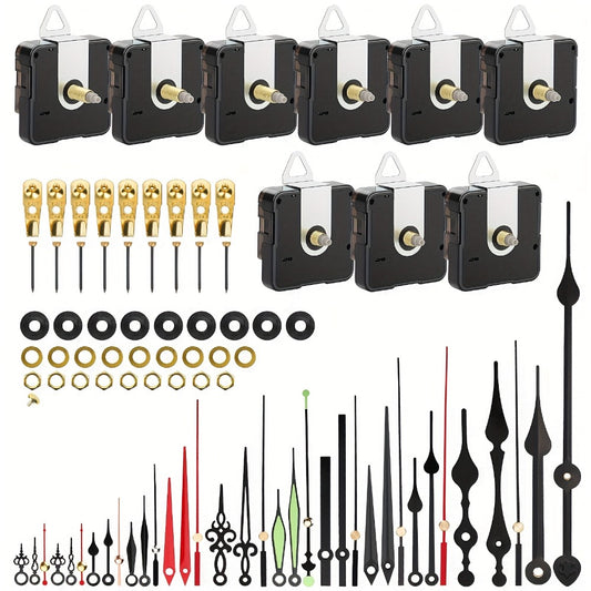 Silent Quartz Clock Movement Kit 9pcs with 12 Pairs Clock Hands – DIY Wall Clock Repair Parts for 22mm 16mm 13mm Shaft, Aluminum ABS Craft Gift
