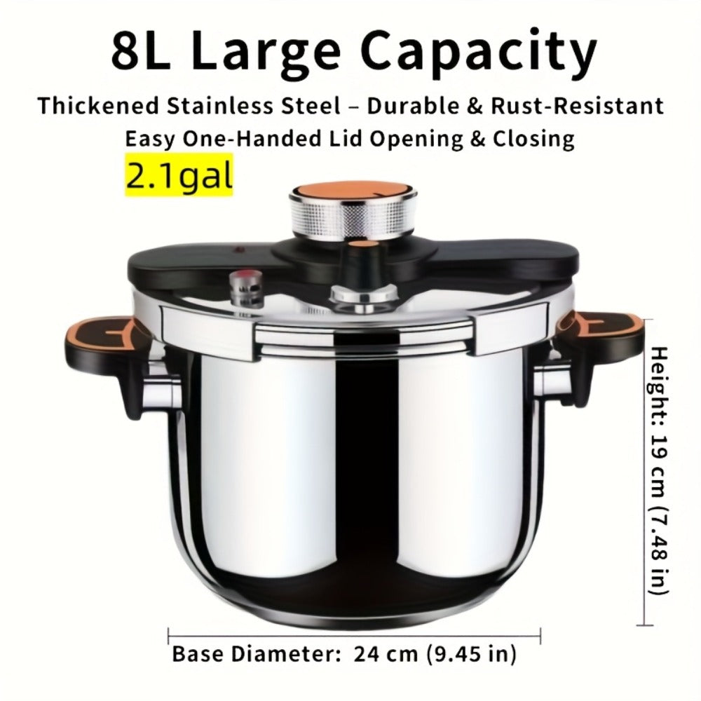 Pressure Cooker Stainless Steel with One-Twist Lock Lid – Heavy-Duty Induction & Gas Compatible Stew Pot in 1.32gal, 1.59gal & 2.11gal, Dishwasher Safe Family Soup Cooker for Daily Cooking