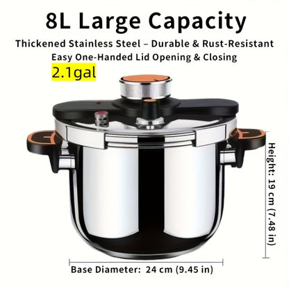 Pressure Cooker Stainless Steel with One-Twist Lock Lid – Heavy-Duty Induction & Gas Compatible Stew Pot in 1.32gal, 1.59gal & 2.11gal, Dishwasher Safe Family Soup Cooker for Daily Cooking