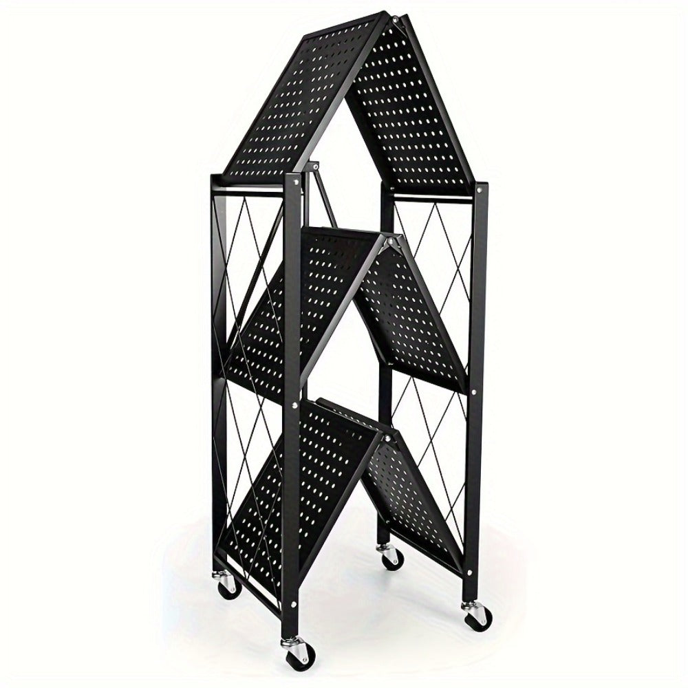3/4/5-Tier Wheeled Storage Rack with Shelves – Foldable Floor-Standing Utility Organizer
