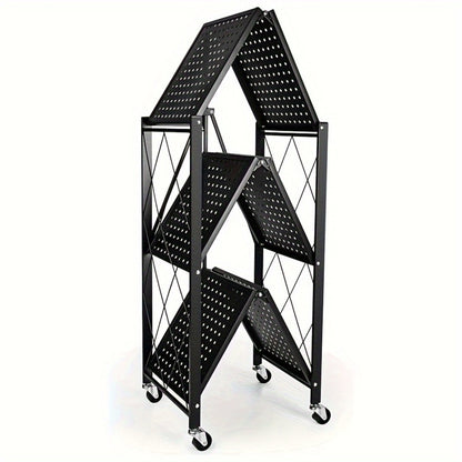 3/4/5-Tier Wheeled Storage Rack with Shelves – Foldable Floor-Standing Utility Organizer