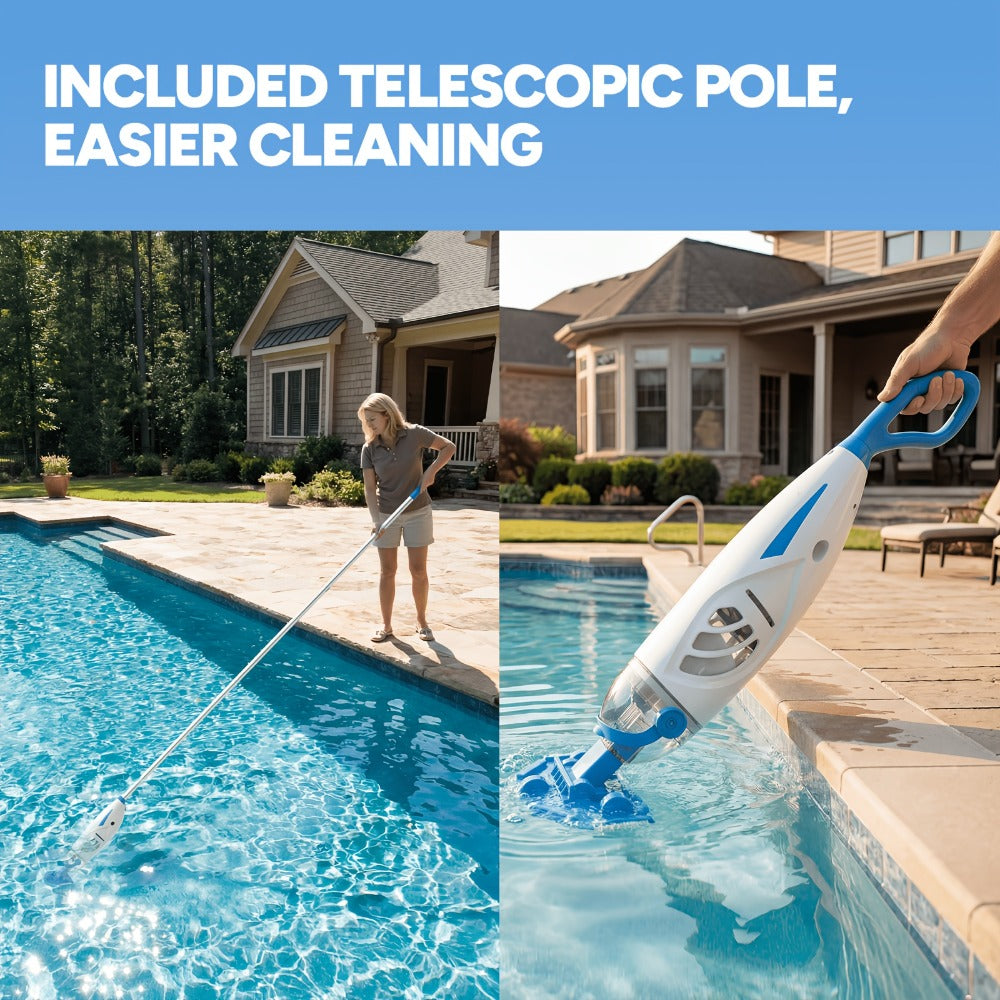 Cordless Pool Vacuum Cleaner 15.8 GPM Suction, 60-Min Runtime, Telescopic Pole, Handheld Rechargeable Pool Cleaner for Inground & Above Ground Pools, Removes Leaves Insects Debris, Summer Essential