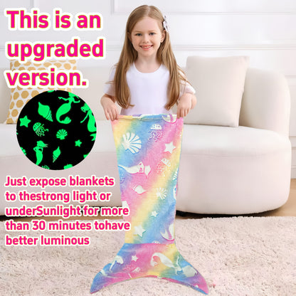 Mermaid Tail Sleeping Bag Blanket for Kids & Adults - Soft Flannel 200GSM Anti-Kick Cozy Bed Cover, Fun Novelty Bedding for Girls Boys Sleepovers Camping, 5 Colors: Green Red Blue Purple Yellow
