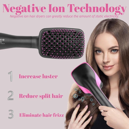 3-in-1 Hot Air Brush Hair Dryer Straightener Comb | Ionic Blow Dryer Brush with Negative Ion Frizz Control, Anti-Scald, Wet & Dry Use – Salon Styler for All Hair Types, 110V