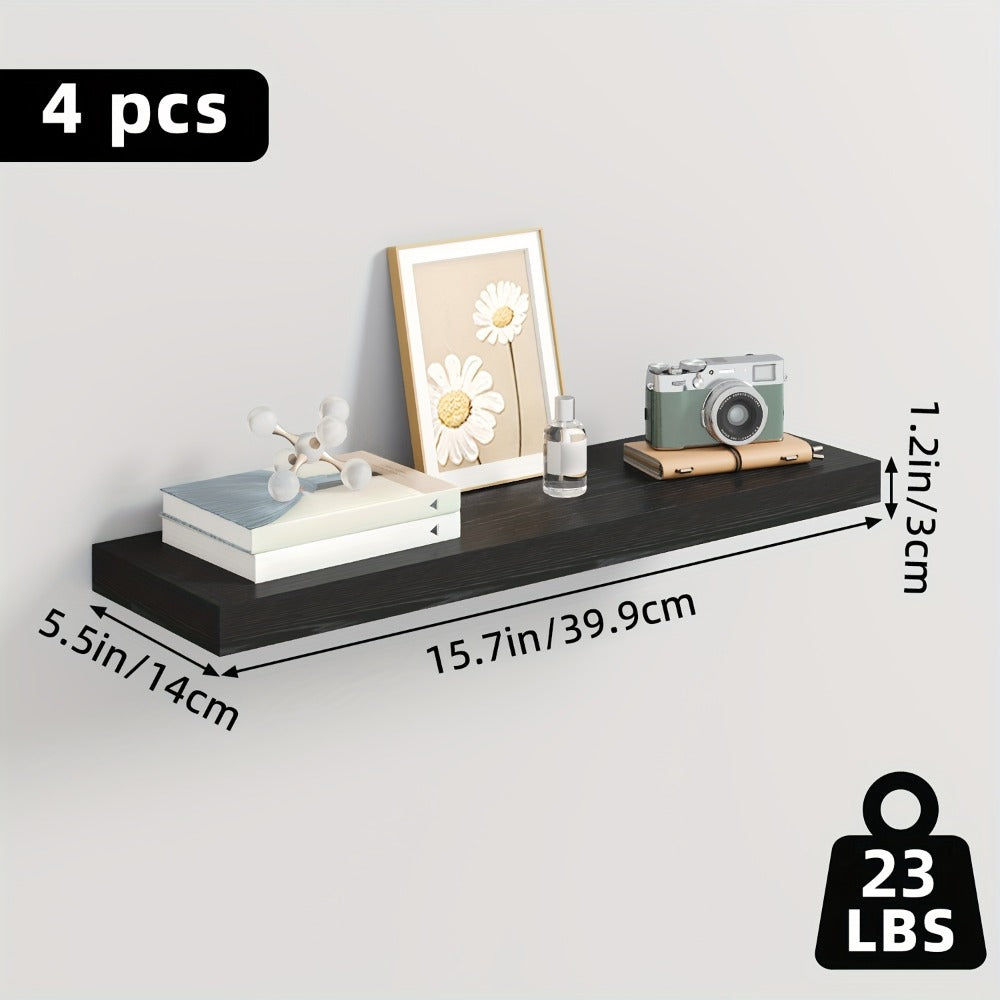 Floating Wall Shelves Set – Wooden Wall-Mounted Shelves for Living Room, Kitchen & Bathroom (2/4/6pcs, 15.7"/19.7"/22")