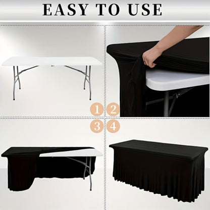 Tablecloth with Skirt for Rectangular Tables – Anti-Wrinkle Table Cover in Black, White & Red, Elegant Table Skirt for Wedding, Birthday, Christmas, Halloween, Thanksgiving & Party Events, 1 or 2 Pack