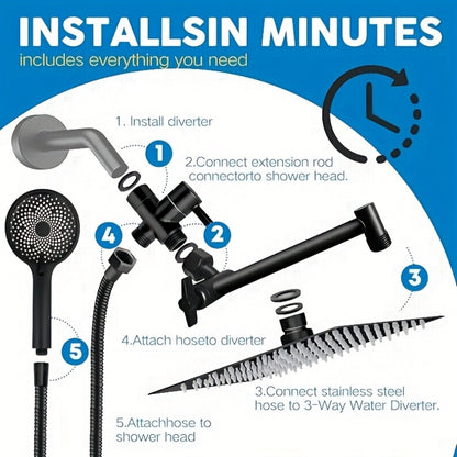 Rain Shower System with Handheld Shower Head – High Pressure Rainfall Showerhead Combo Copper Diverter Anti-Clog 8 10 12 Inch