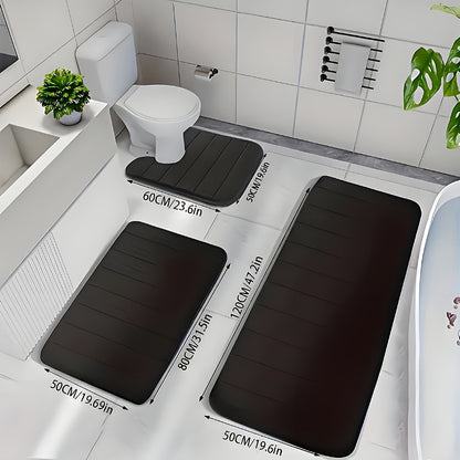 Memory Foam Bath Mat Set 3-Pack Non-Slip Soft Plush Absorbent Bathroom Rug for Shower Kitchen Bedroom Indoor Use