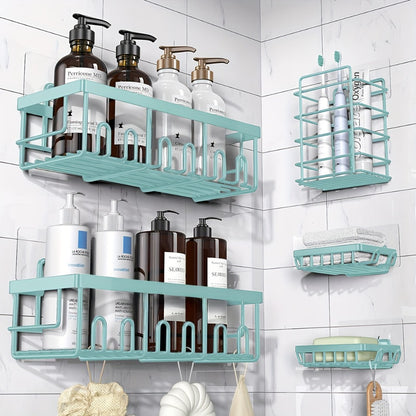 Shower Caddy Organizer 5 Pack Adhesive Rustproof Stainless Steel Shower Shelves with Soap Holder No Drilling Bathroom Storage Rack for Shower Wall Renters Apartment Kitchen Multiple Colors