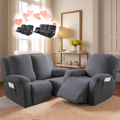 Jacquard Stretch Sofa Recliner Cover Big Leaves - High Stretch Soft Washable Slipcover for 1 2 3 Seat Loveseat with Console Furniture Protector Home Decor, 6 Colors
