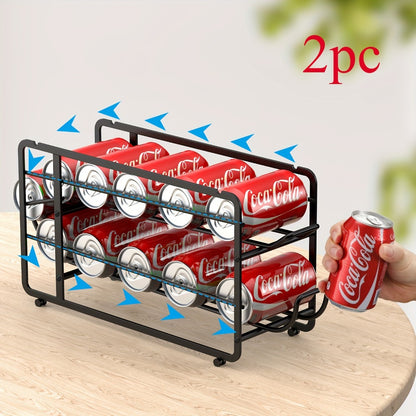 Can Dispenser Rack 2 Pack Stackable Sliding Metal Can Organizer for Kitchen Pantry Cabinet Countertop Canned Food Storage