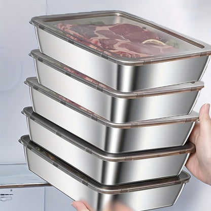 Stainless Steel Food Storage Containers 5 Pack with Lids Reusable Baking Trays for Meal Prep Picnic Refrigerator Organization Kitchen
