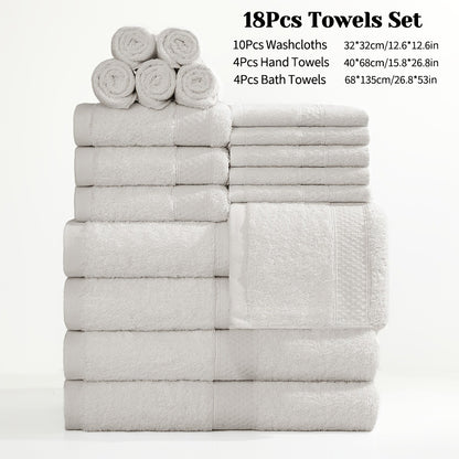 Bath Towel Set 450GSM Soft Absorbent - 12 16 18 Piece Cotton Blended Solid Color Bathroom Towels Set for Bath Hand Face | Hotel Spa Quality | Travel Shower Home | Multiple Colors & Sizes Available